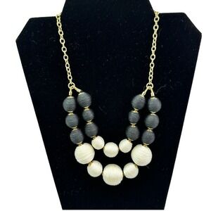 Necklace Statement Bead Two‎ Strand Costume Jewelry Black White Gold
